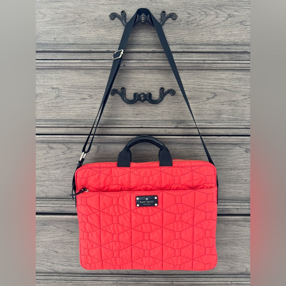Kate Spade Quilted Bag EUC Signature Spade Quilted Chad Laptop Bag Red Orange
